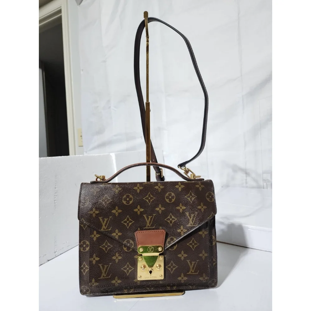 LOUIS VUITTON Monogram Monceau Satchel Bag Brown